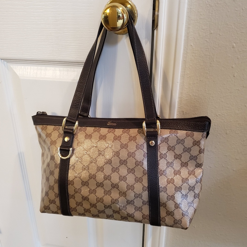 Gucci Crystal Abbey Tote Bag Authentic brown